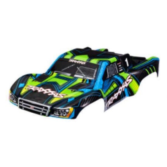 Body, Slash 4X4 (also fits Slash VXL & Slash 2WD), green and blue (painted , decals applied) (assembled with fro
