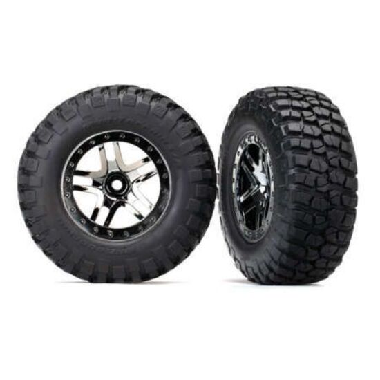 Tires & wheels, assembled, glued (SCT Split-Spoke black chrome beadlock st yle wheels, BFGoodrich Mud-Terrain