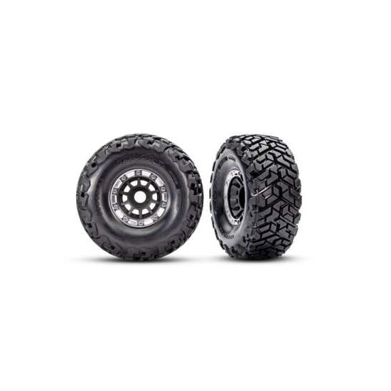 Tires & wheels, assembled, glued, lef t (1), right (1) (black with satin be adlock wheels, Maxx Slash belted tire