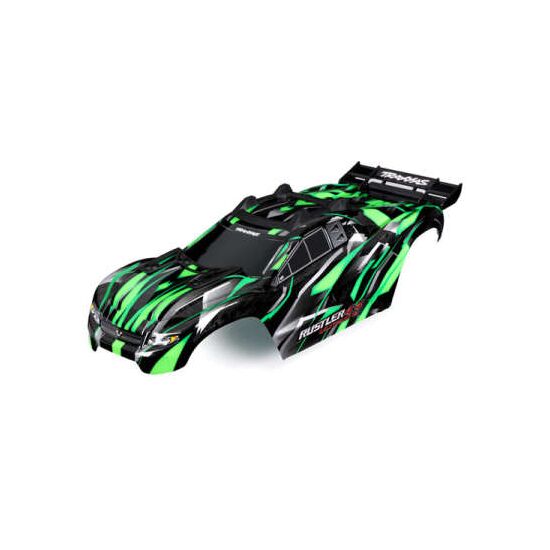 Body, Rustler 4X4 Ultimate, green (pa inted, decals applied) (assembled wit h front & rear body mounts and rear b