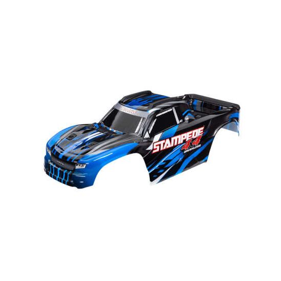 Body, Stampede 4X4 Brushless, green ( painted, decals applied) (assembled w ith front & rear body mounts and rear