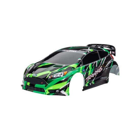 Body, Ford Fiesta ST Rally VXL, orang e (painted, decals applied) (assemble d with rear wing, body support, & bod
