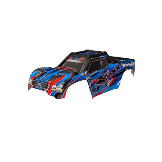 Body, X-Maxx┬«, blue (painted, decals applied) (assembled with front & rear body mounts, rear body support, and