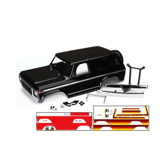 Body, Ford Bronco, complete (black) ( includes front and rear bumpers, push bar, rear body mount, grill, side mi, 2 image