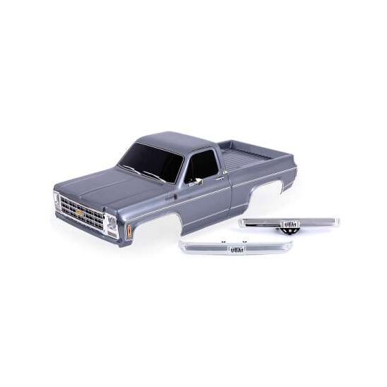 Body, Chevrolet K10 Truck (1979), com plete, silver (painted, decals applie d) (includes grille, side mirrors, do