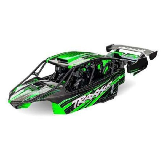 Body, Funco┬« Pro Scale┬« Sand Car, gre en (painted, decals applied) (assembl ed with front & rear body supports fo